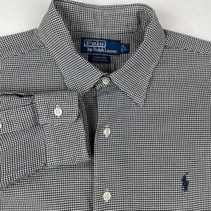 Polo Ralph Lauren Marlowe Men L Black White Houndstooth Cotton Button Down Shirt